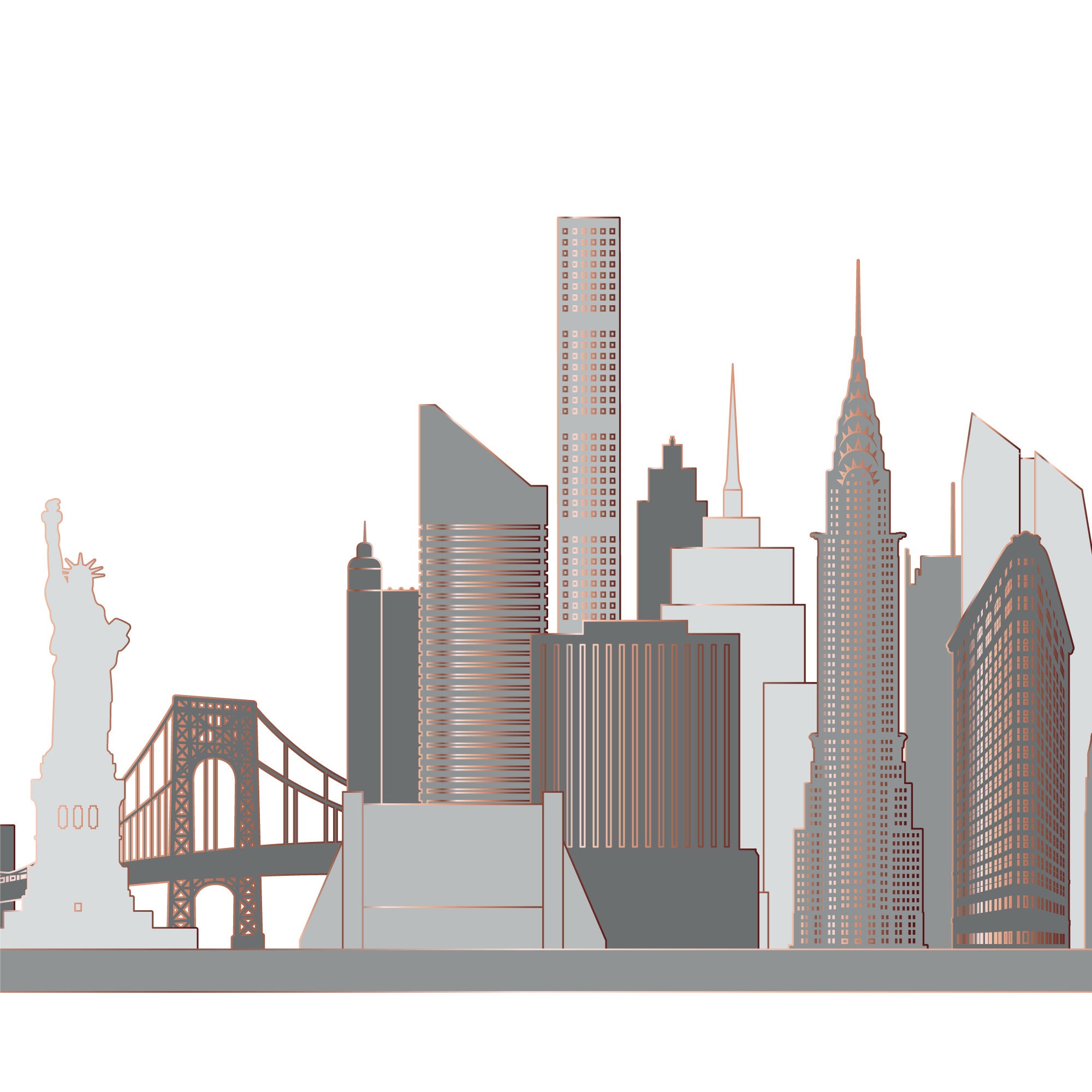 New York Skyline Digital Print. Gray New York City Poster. | Etsy