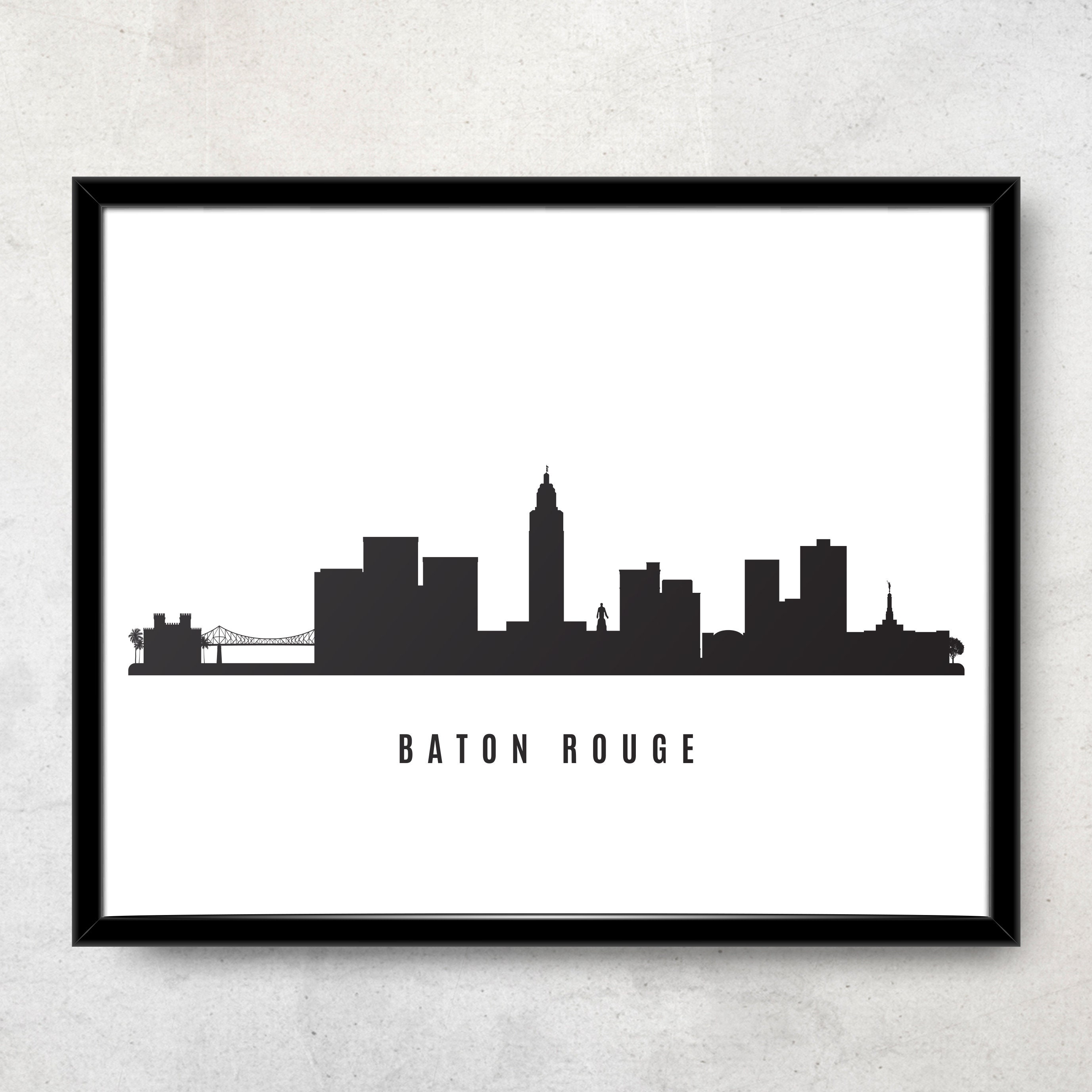 Baton Rouge Skyline Printable Baton Rouge La Black White | Etsy