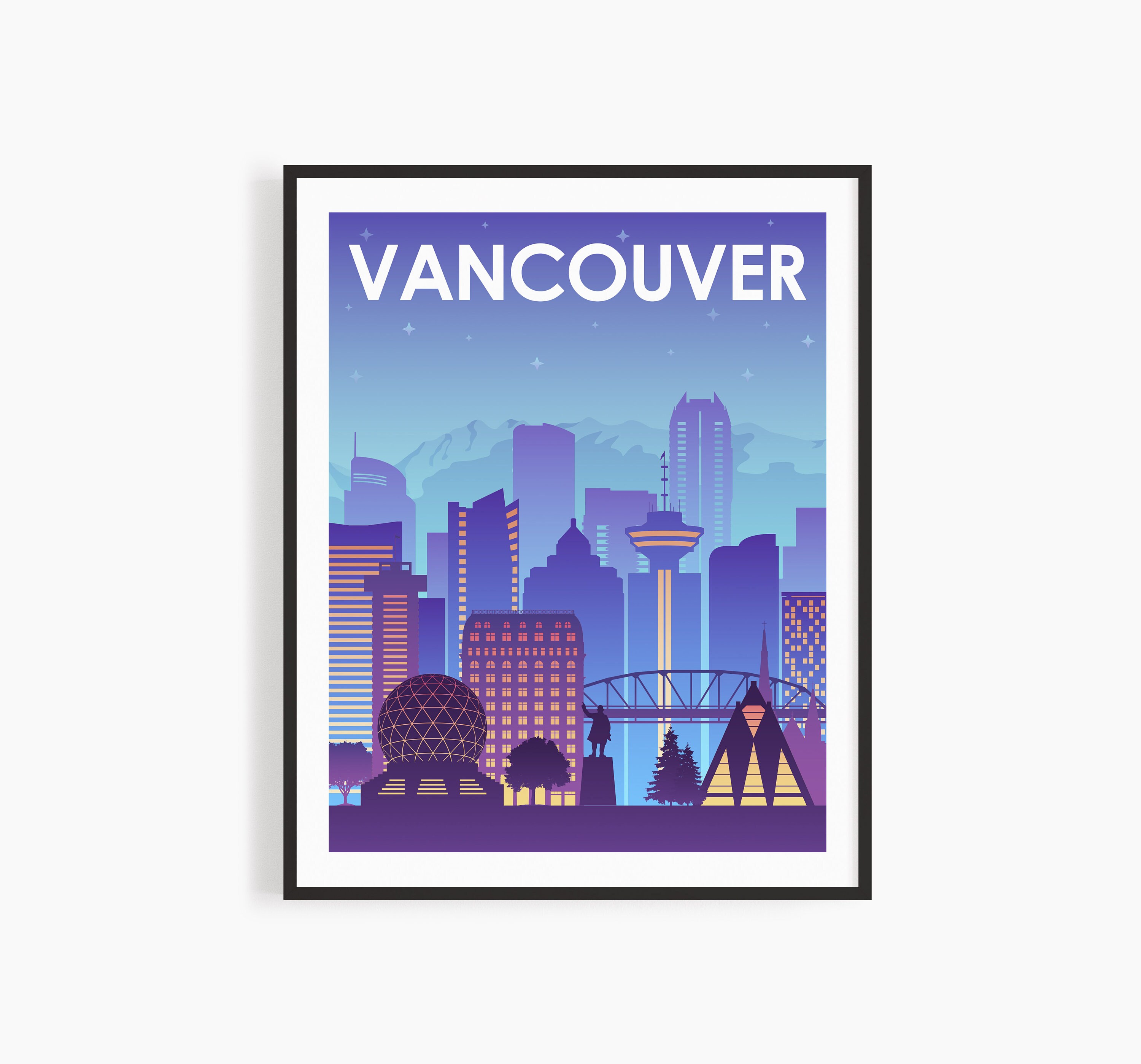Vancouver Canada Skyline Printable Wall Art. Night Vancouver Etsy
