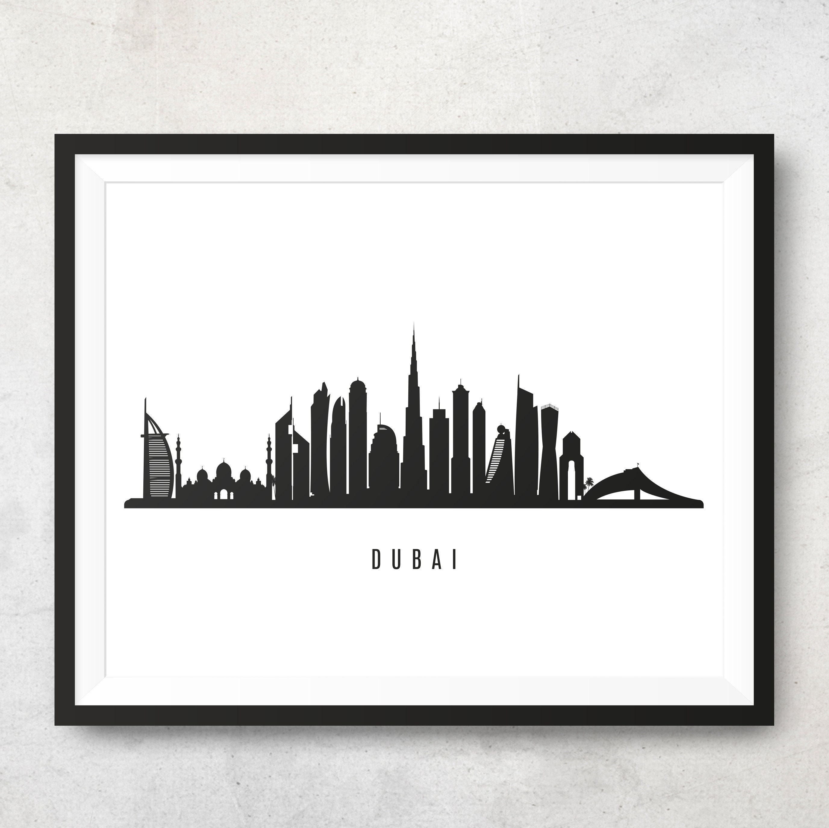 Dubai Skyline Printable Dubai Black White Wall Art Dubai Etsy
