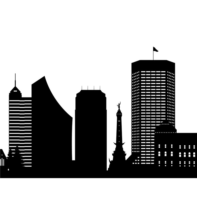 Indianapolis Skyline Printable Indianapolis Indiana Black White Wall Art Digital Print Vector Illustration PNG JPG EPS
