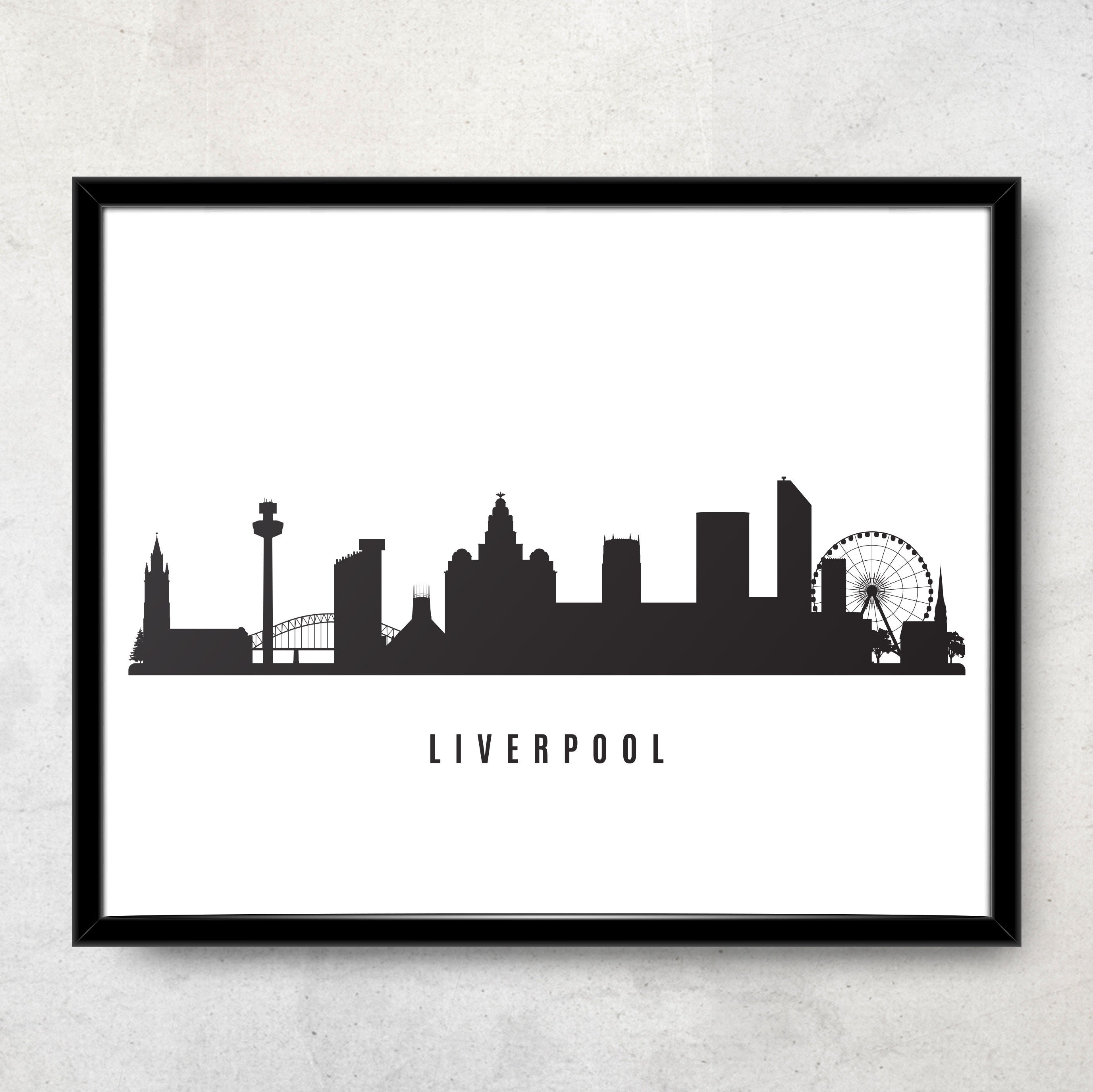 Liverpool Skyline Printable Liverpool England Black White Etsy