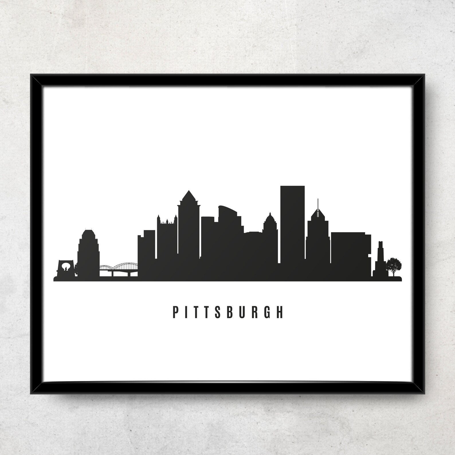 Pittsburgh Skyline Printable Pittsburgh Black White Wall Art | Etsy