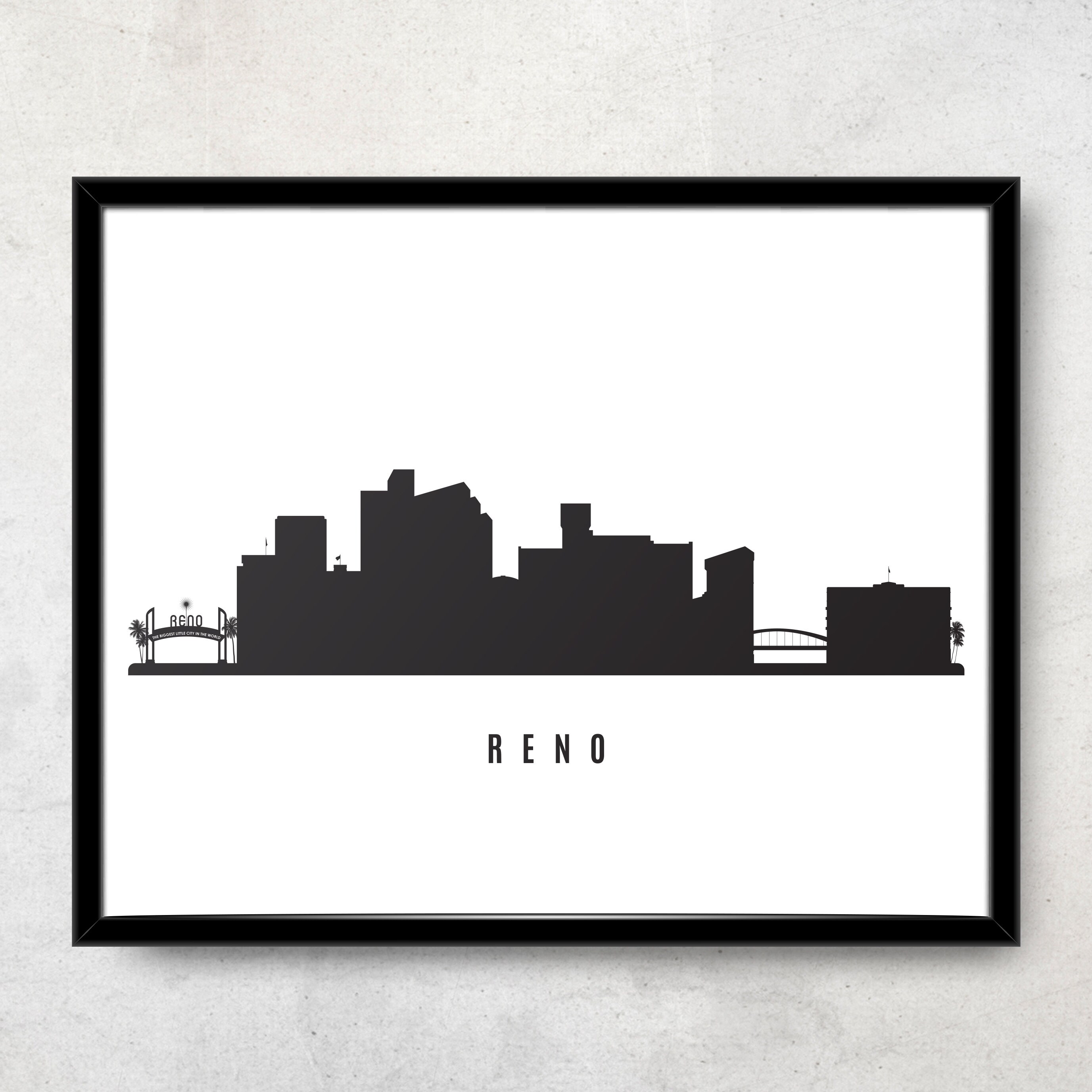 Reno Skyline Printable Reno Nevada City Black White Wall Art Etsy