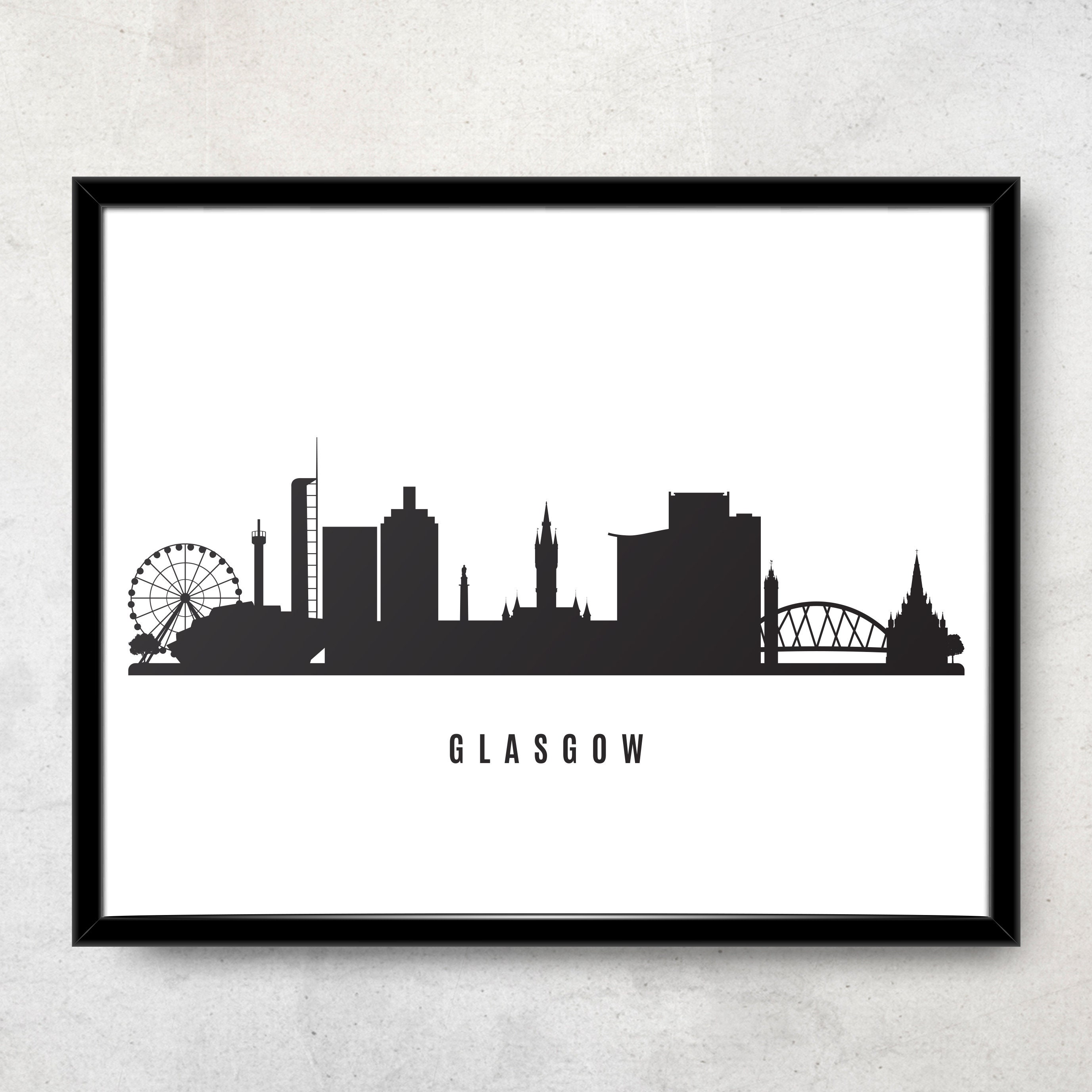 Glasgow Skyline Printable Glasgow Scotland Black White Wall Etsy