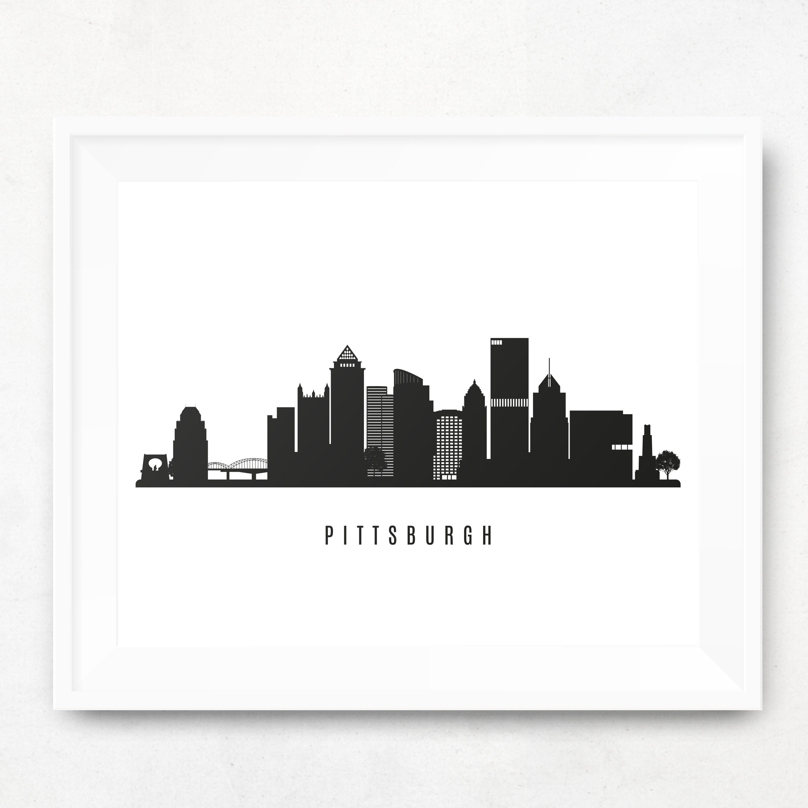 Pittsburgh Skyline Printable Pittsburgh Black White Wall Art | Etsy