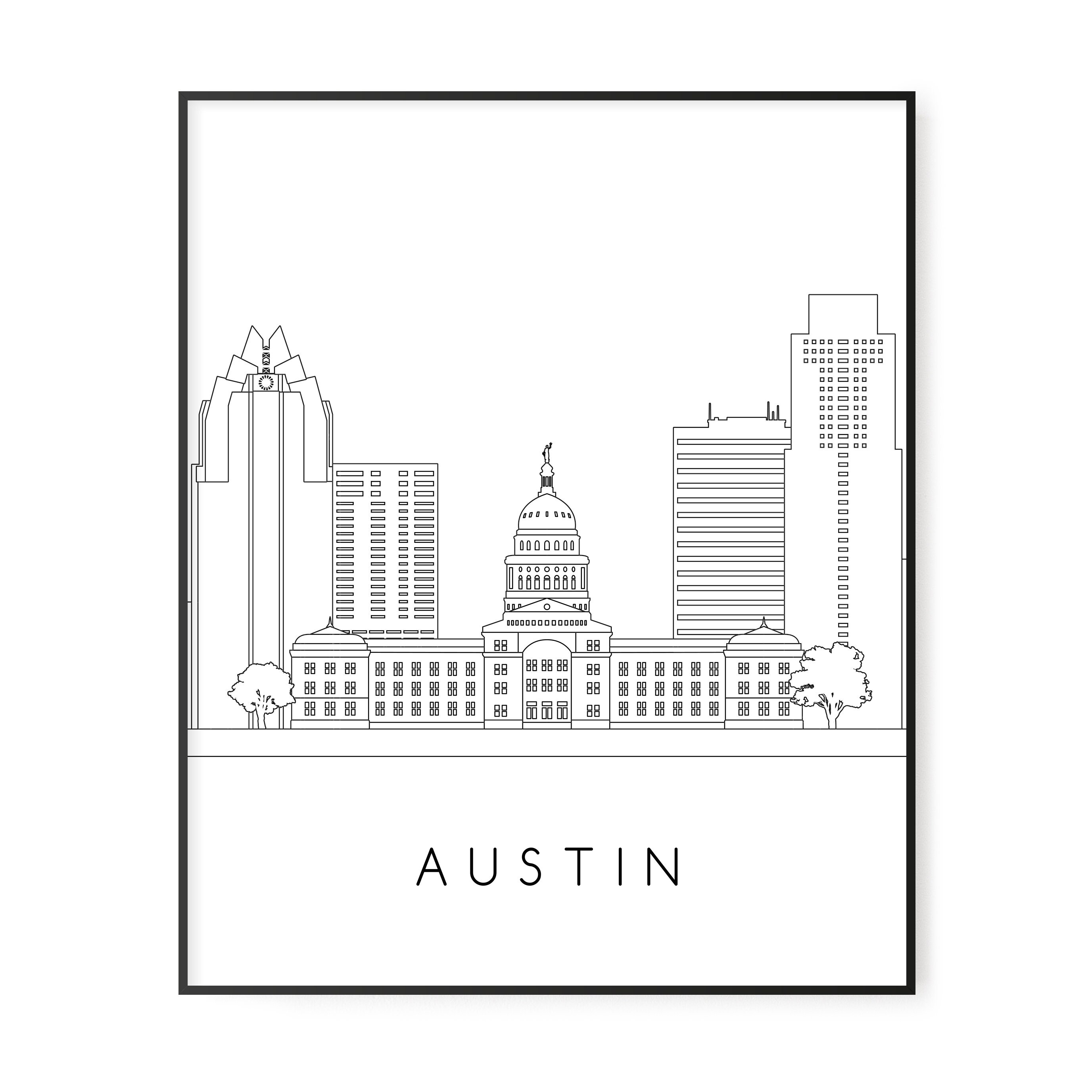 Austin Set of 3 Prints. Austin City Skyline Printable. Line Etsy