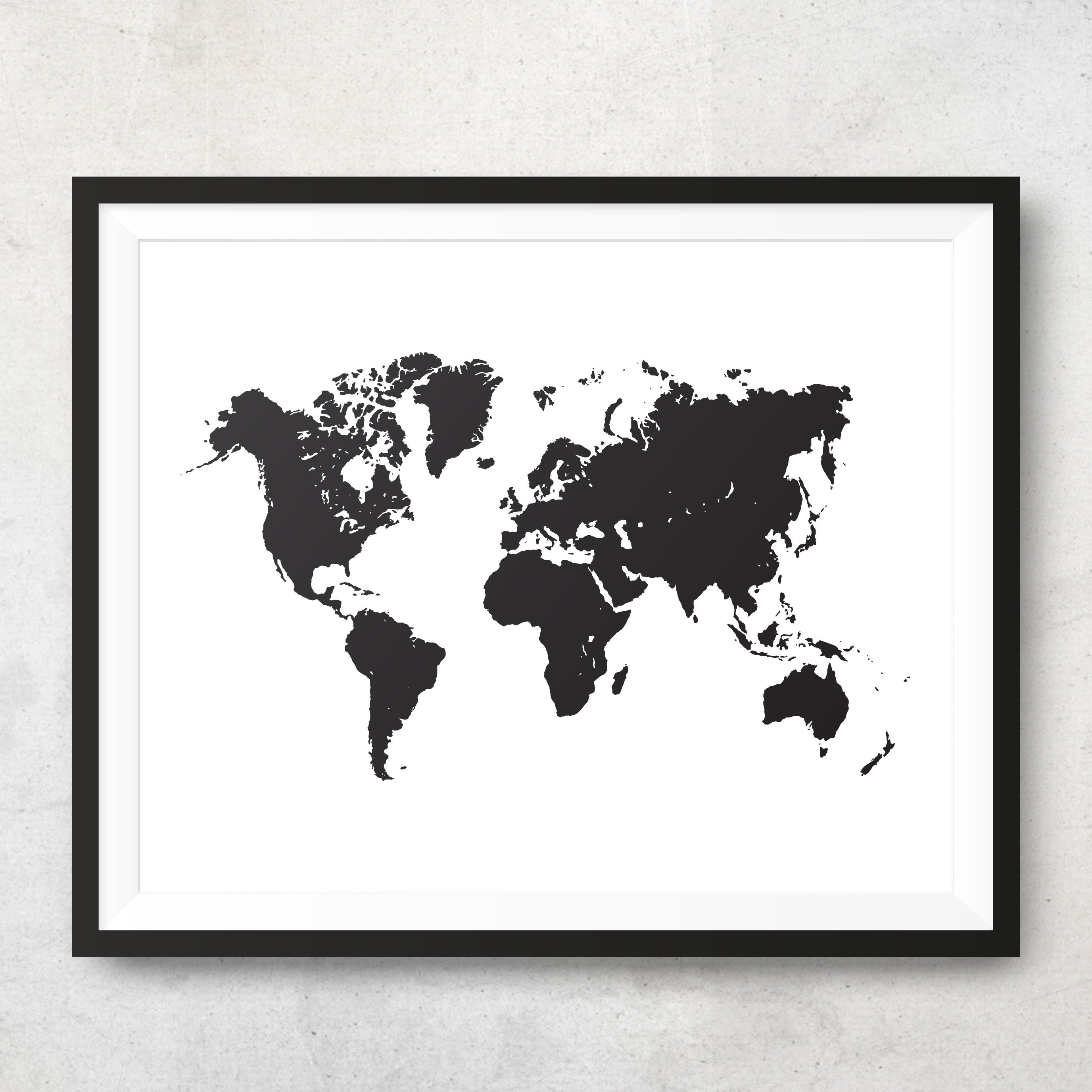 World Map Printable World Map Black White Wall Art Map Of Etsy
