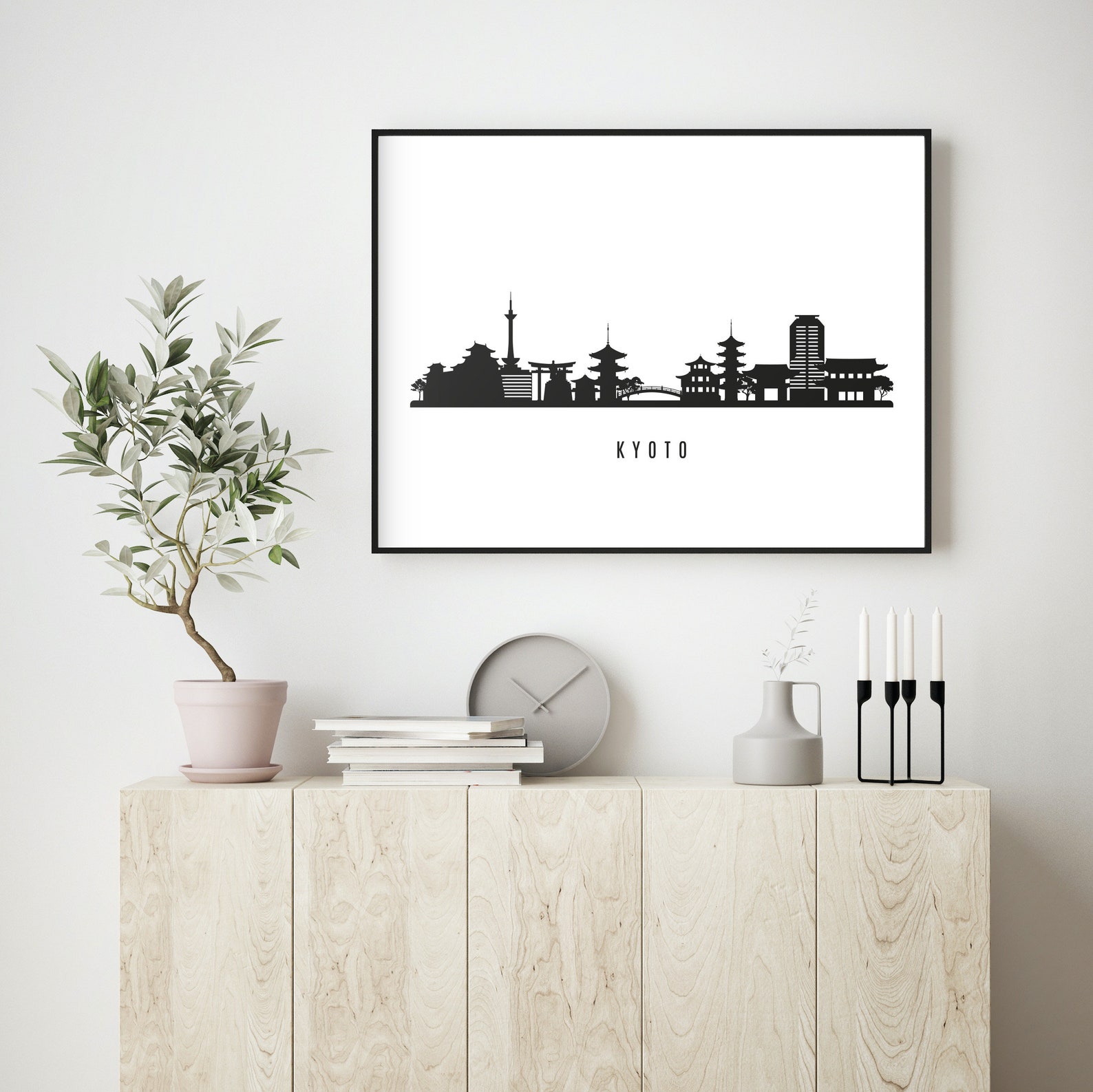 Kyoto Skyline Printable. Kyoto Japan Black White Wall Art. | Etsy