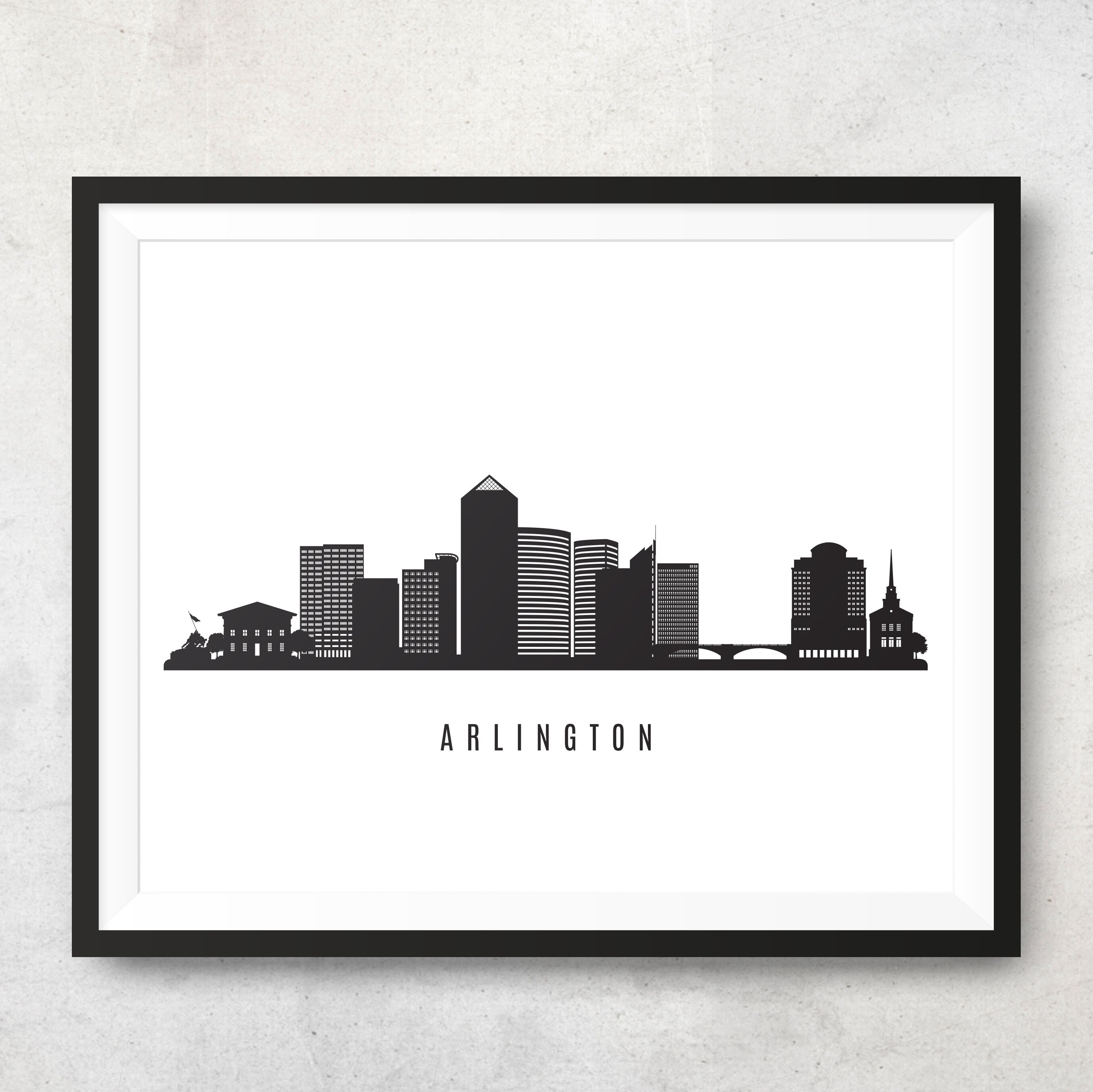 Arlington Skyline Printable Arlington Virginia Black White Etsy
