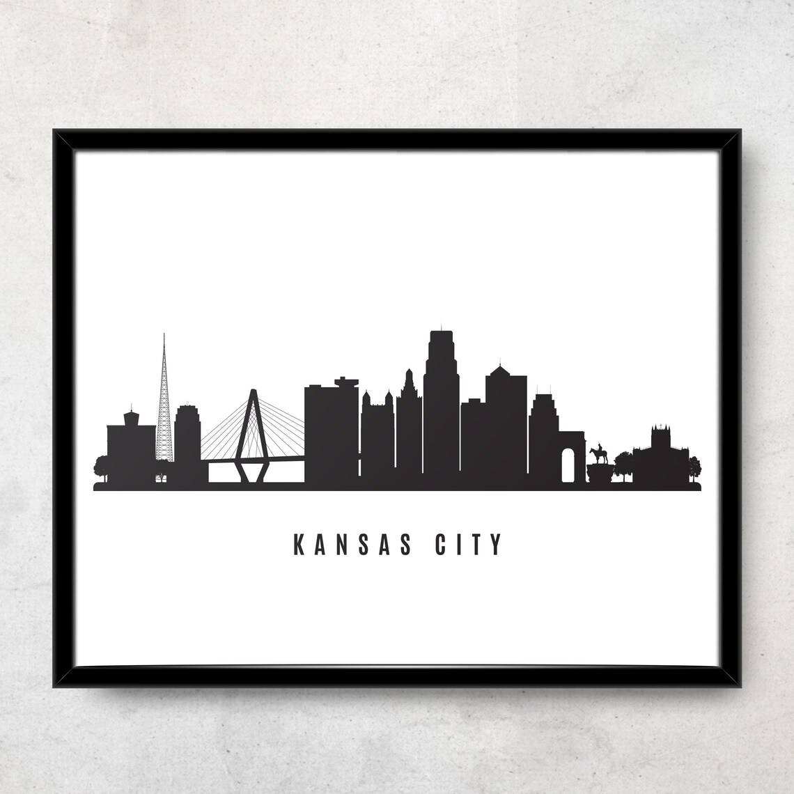 Kansas City Skyline Printable Black White Wall Art Kansas Etsy