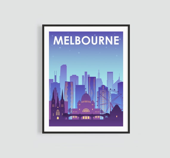 Melbourne Skyline Printable Wall Art. Night Melbourne City Etsy