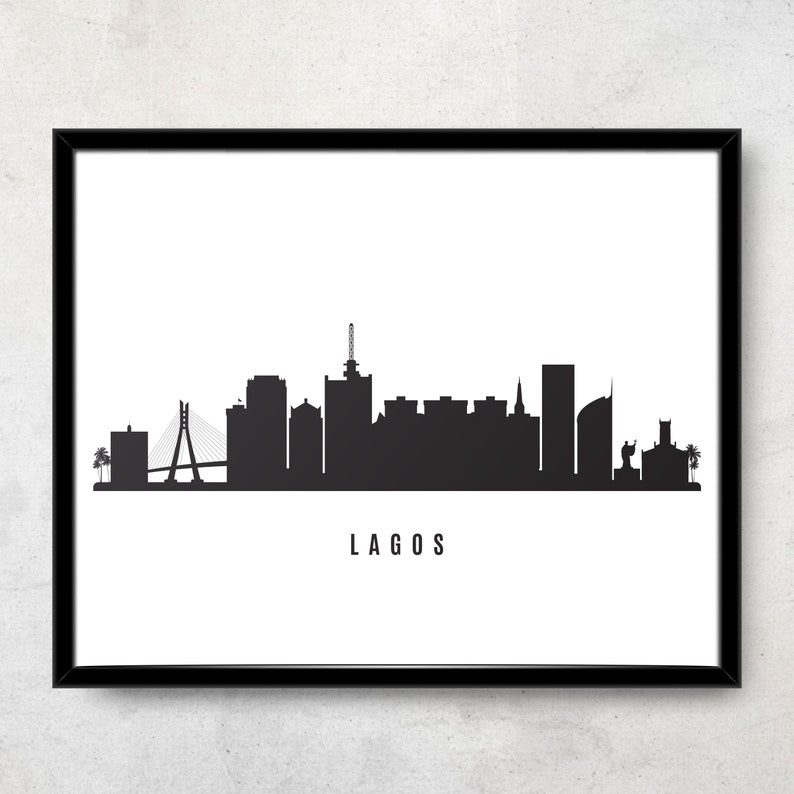 Lagos Skyline Printable Lagos Nigeria Black White Wall Art Etsy