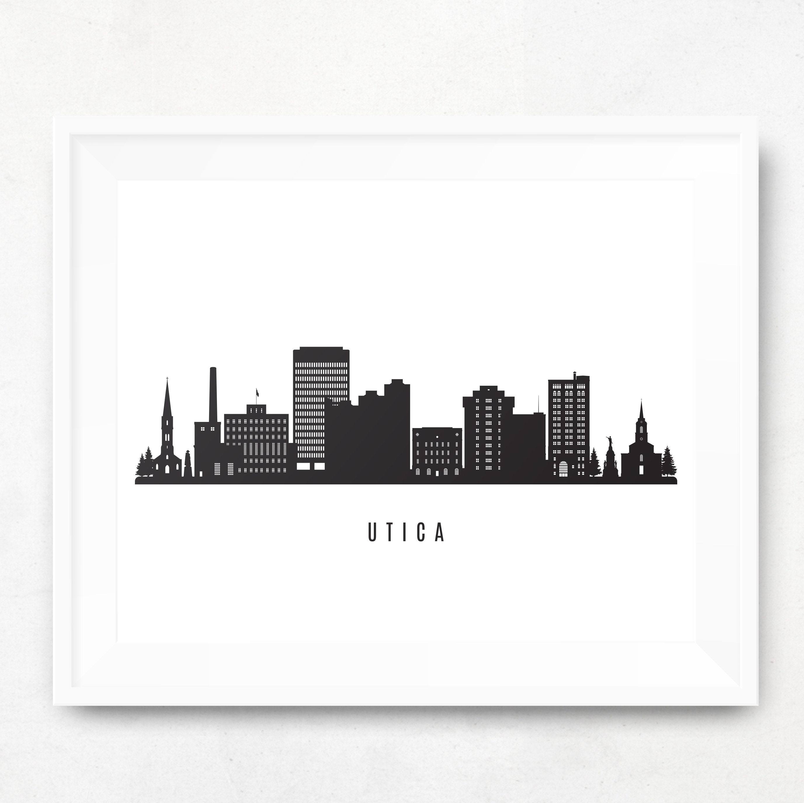 Utica Skyline Printable Black White Wall Art Utica New Etsy