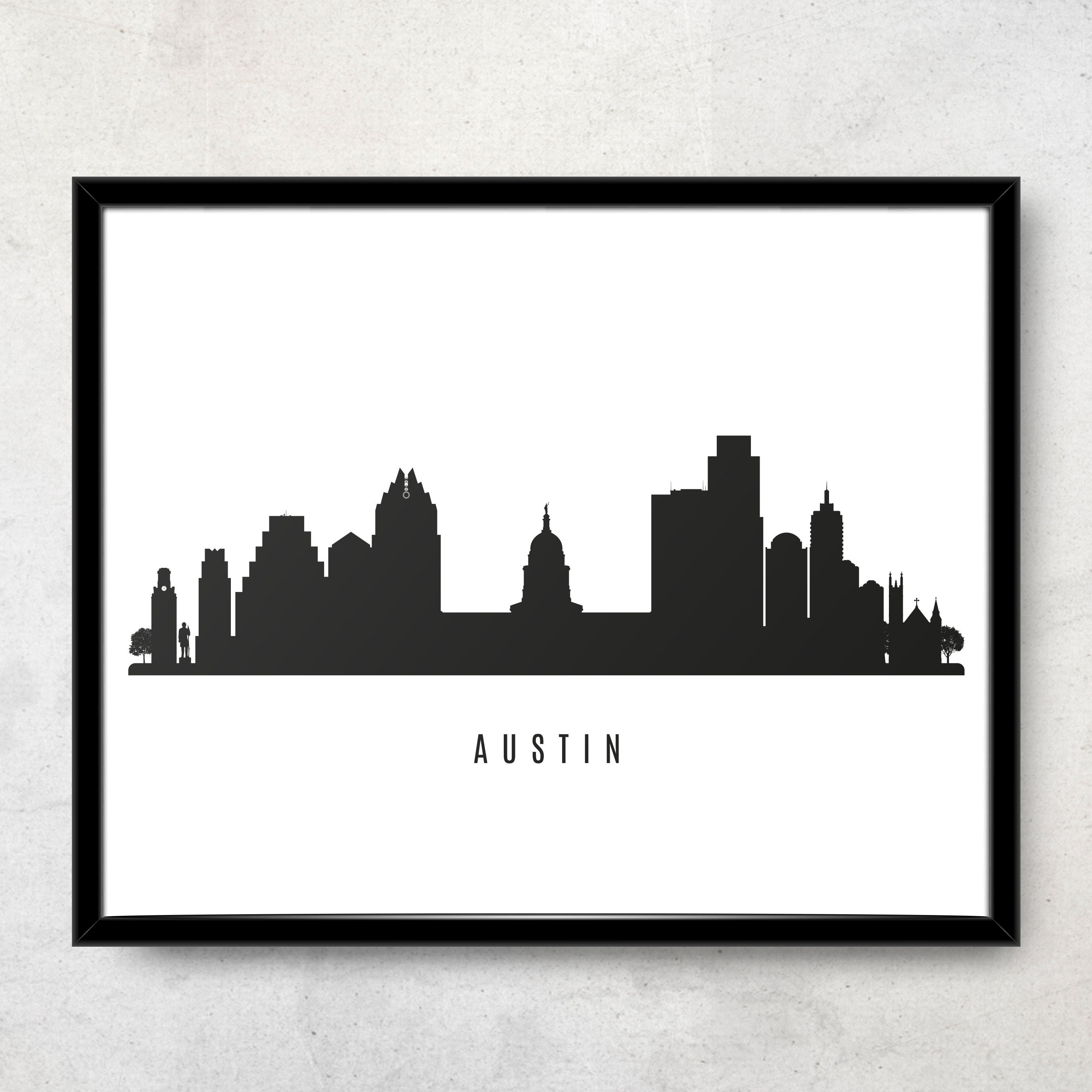 Austin Skyline Printable Austin Black White Wall Art Etsy