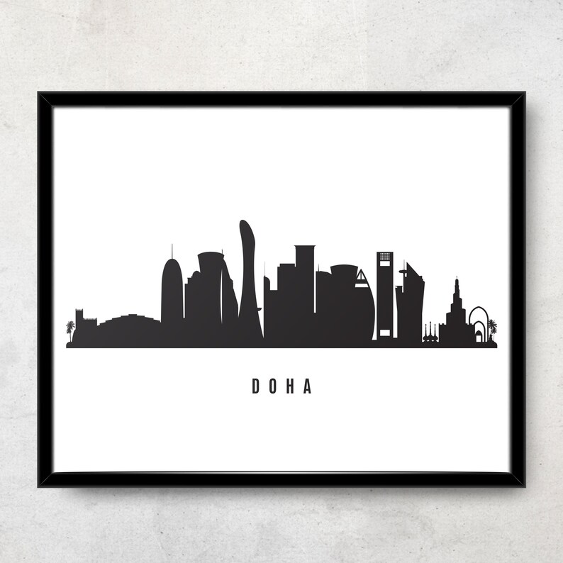 Doha Skyline Printable Doha Black White Wall Art Doha Etsy