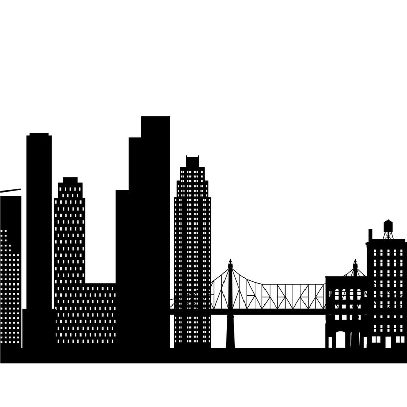 Queens New York Skyline Printable Queens New York City Black Etsy