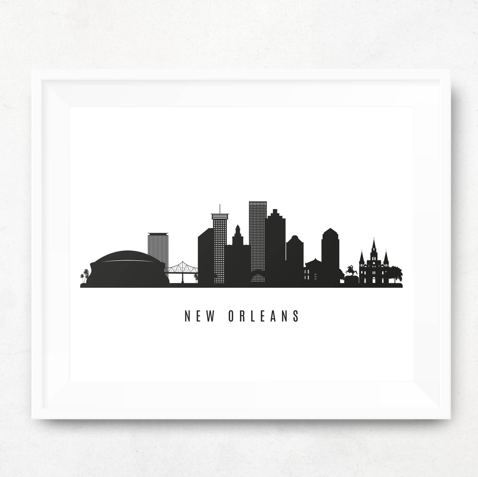 New Orleans Skyline Printable New Orleans Black White Wall Etsy