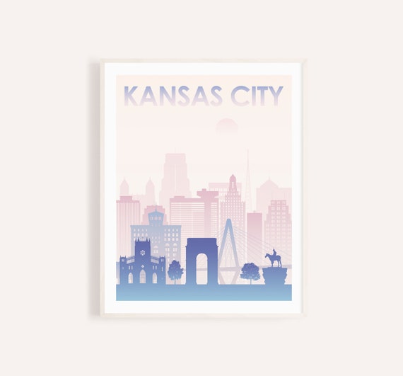 Kansas City Skyline Printable Wall Art Pastel Color Kansas City Skyline Printable Wall Art