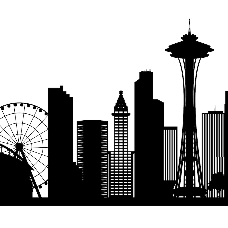 Seattle Skyline Black White Seattle Washington Cityscape | Etsy