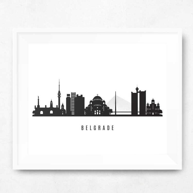 PNG Poster Cityscape Belgrade Serbia Black White Wall Art EPS JPG Vector Illustration Digital Print Belgrade Skyline Printable