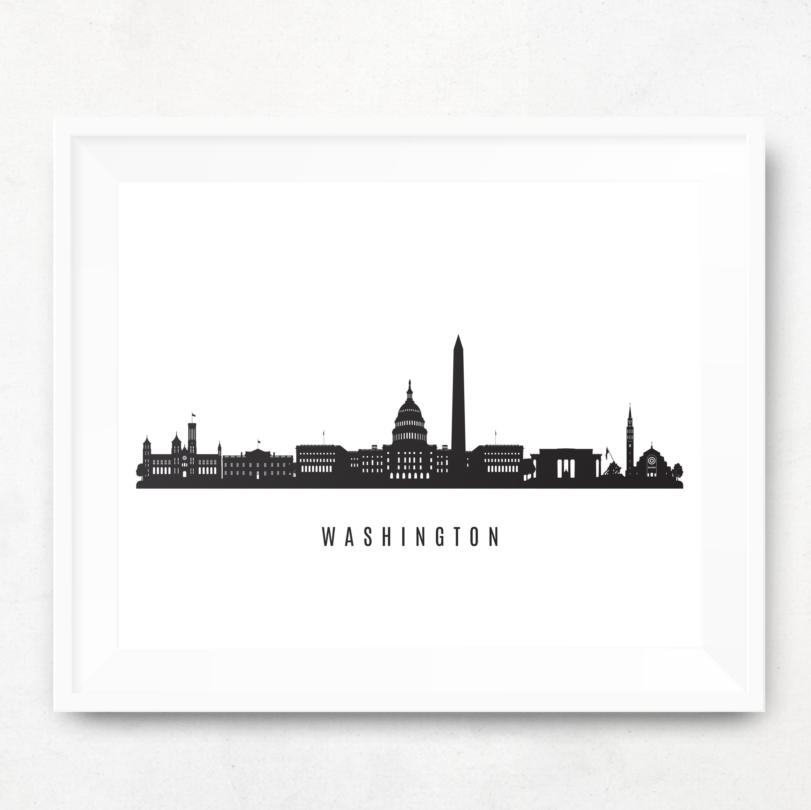 Washington Skyline Printable Washington D.C. Black White | Etsy