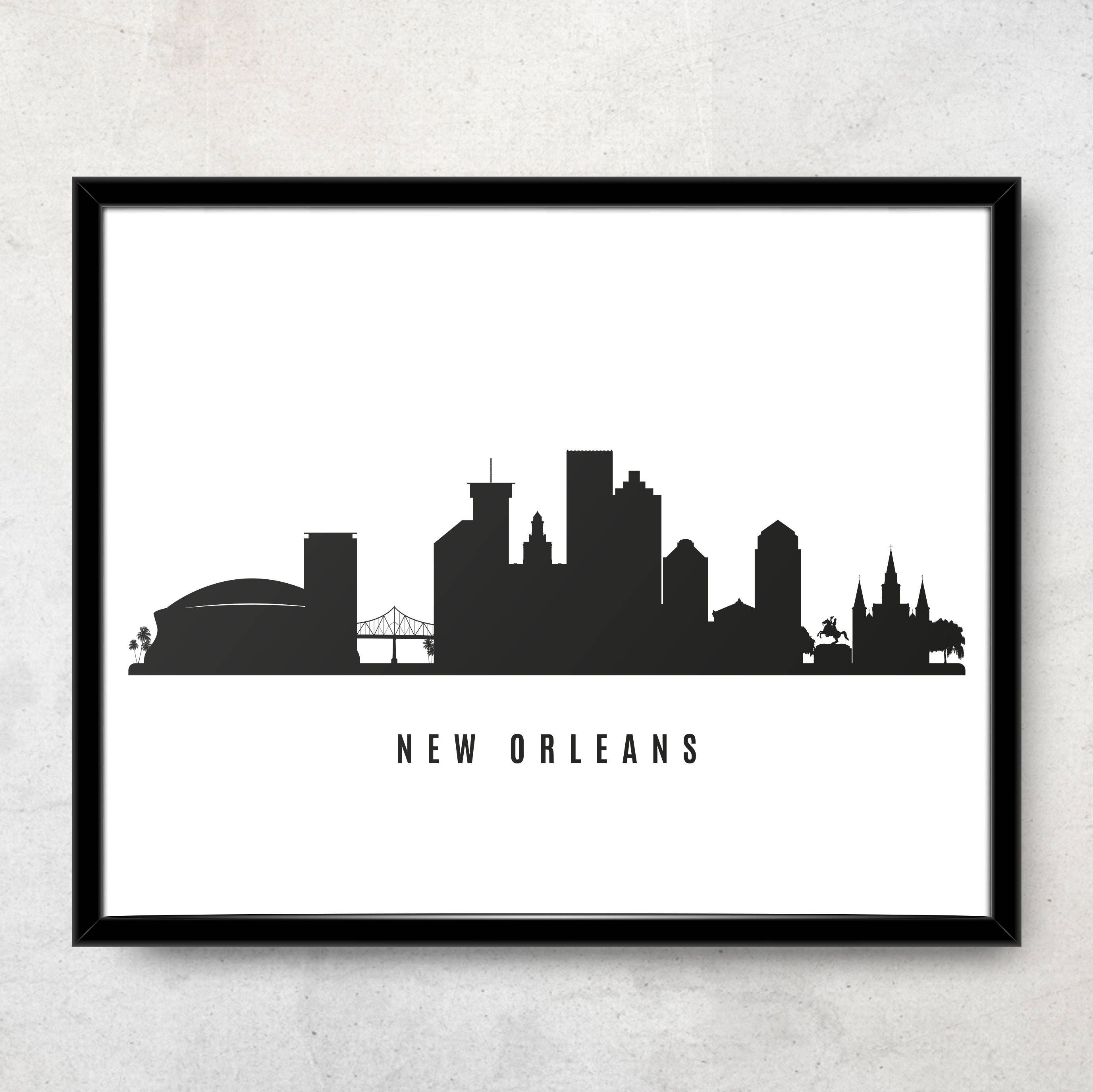 New Orleans Skyline Printable New Orleans Black White Wall Etsy
