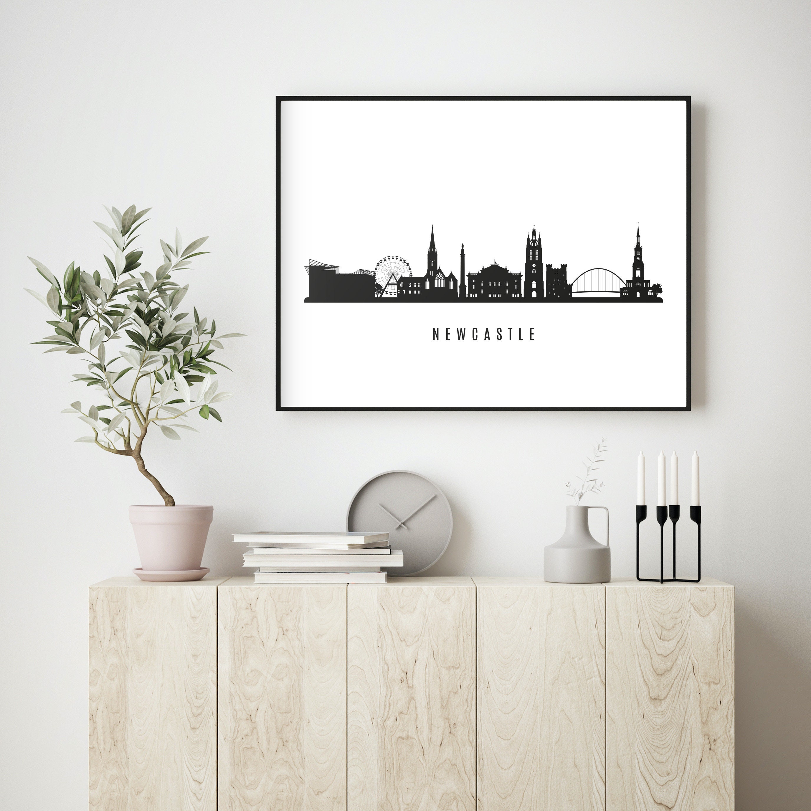 Newcastle Skyline Printable. Newcastle United Kingdom Black | Etsy