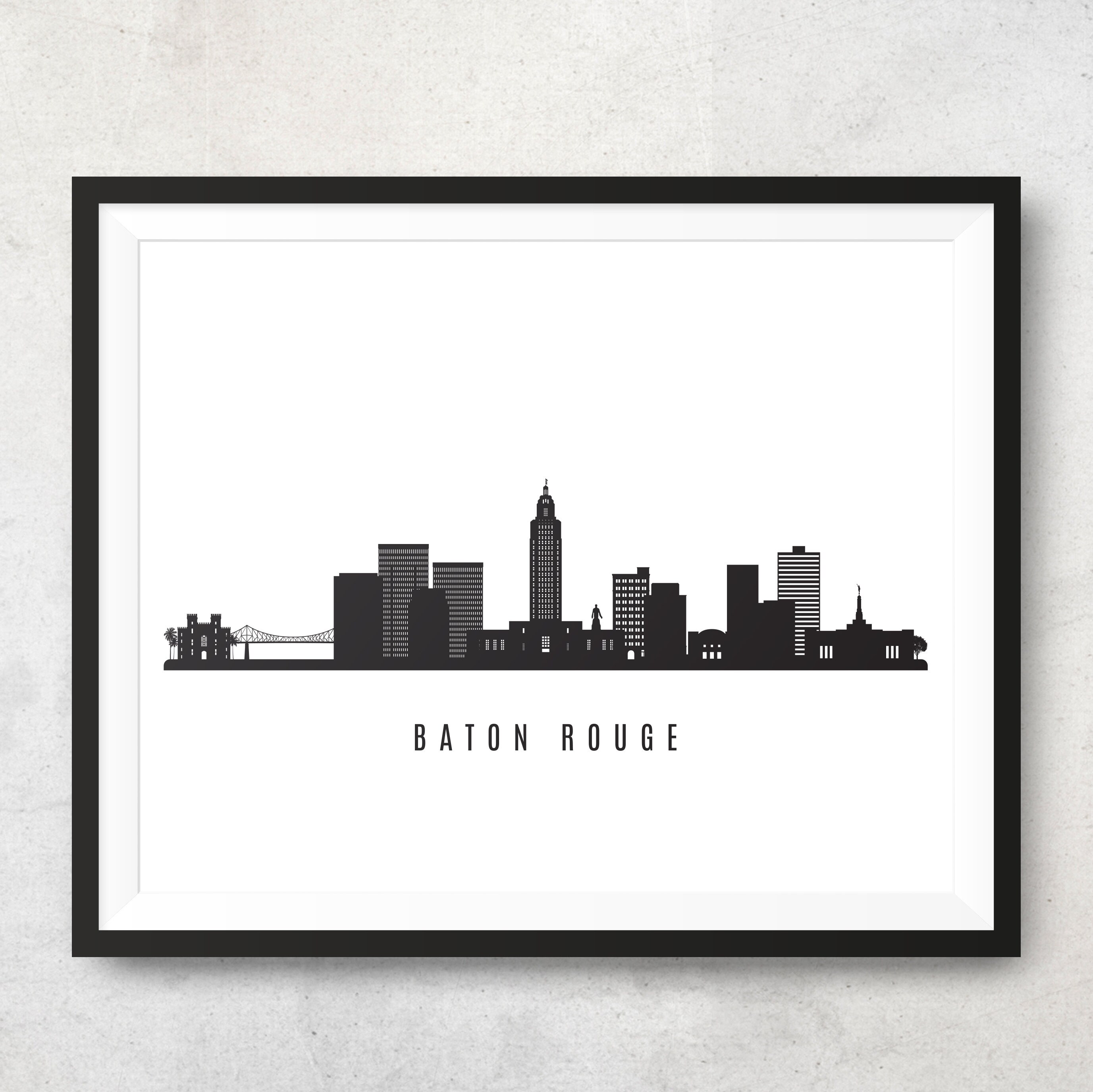 Baton Rouge Skyline Printable Baton Rouge La Black White | Etsy