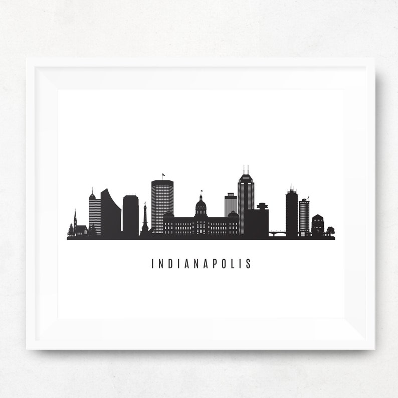 Indianapolis Skyline Printable Indianapolis Indiana Black White Wall Art Digital Print Vector Illustration PNG JPG EPS