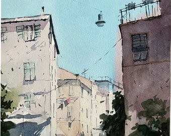 Cinque Terre Italy Street Original Watercolor Painting On Paper, Small Painting for Bedroom, Gift for Traveller