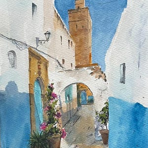 Dipinto ad acquerello originale del Marocco, regalo di Marrakech per viaggiatori, piccolo dipinto ad acquerello