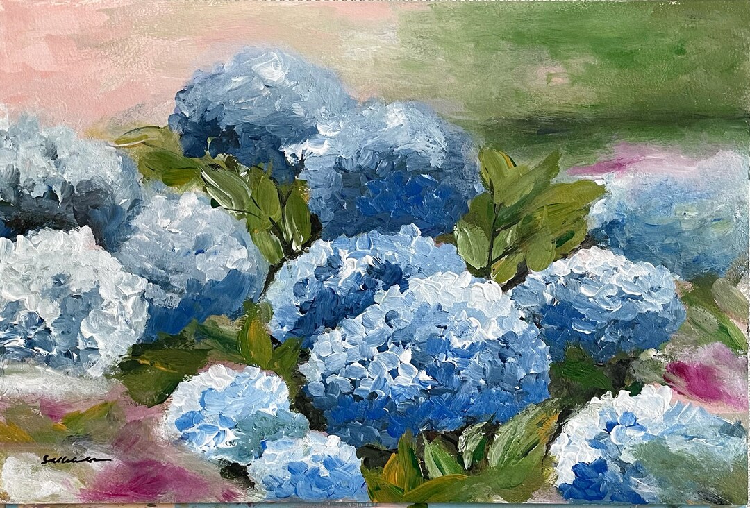 Blue Hydrangeas Acrylic Painting Wall Art Home Decor for Living Room