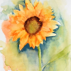 Sunflower Watercolor Painting, Sunflower Wall Art, Botanical Painting, Abstract Sunflower For Home Decor, Sunflower Painting for Mom