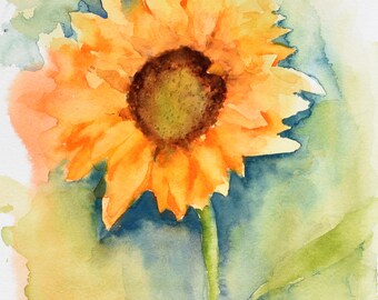 Sunflower Watercolor Painting, Sunflower Wall Art, Botanical Painting, Abstract Sunflower For Home Decor, Sunflower Painting for Mom