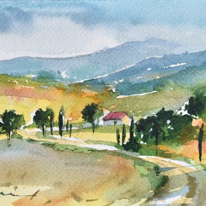 Tuscany Landscape Painting, Watercolor Painting on Paper, Tuscany Wall Art, Italy Painting Gift for Traveller, Painting for Living Room