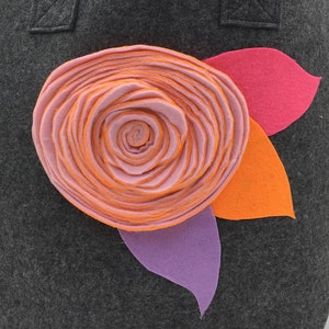 Large felt Tote, large felt shoulder bag, Boho Rose