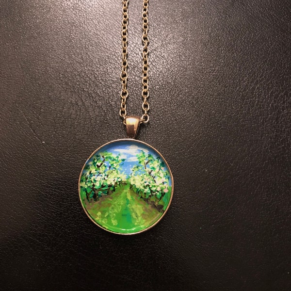 Handpainted Necklace Mini Miniature Tiny Custom Hand painted Pendant Landscape pendant necklace