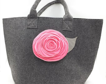 Large felt Tote, large felt shoulder bag, Boho Rose, Boho chic