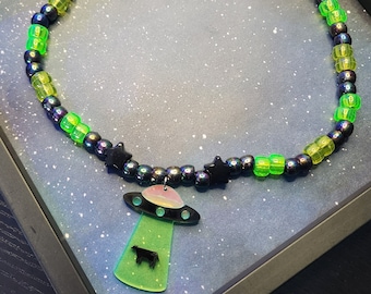 Save The Cows Alien Abduction Rave Kandi Necklace