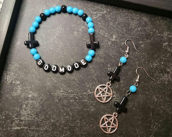 Godmode In This Moment Bead Bracelet Pentacle Earrings