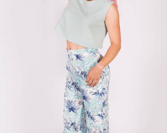 Indigo Crop Top And Pant with Cotton Linen Shrug