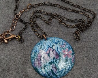 ネックレス・ペンダント Blue Enamel Flower Necklace Artisan Enamel Blue Flowers Pendant Necklace - Etsy