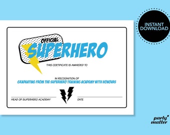 Superhero Training Academy Certificate/Award