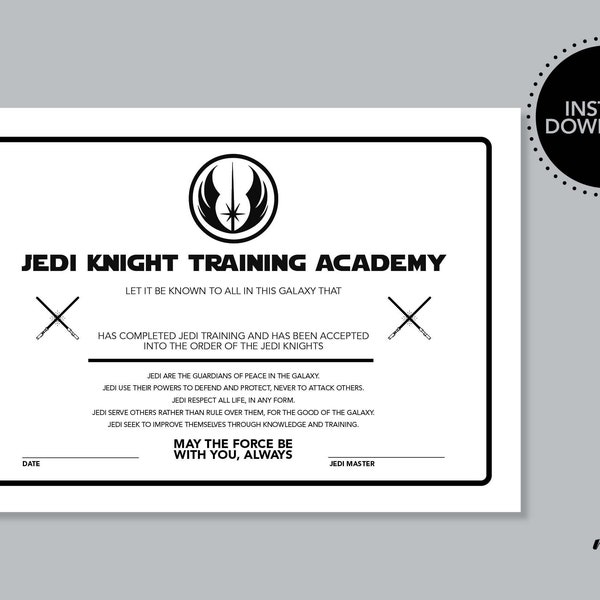 Star Wars Jedi Knight Training Academy Certificate/Award