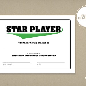 Sport Party Star Player Participation Sports Certificate/Award