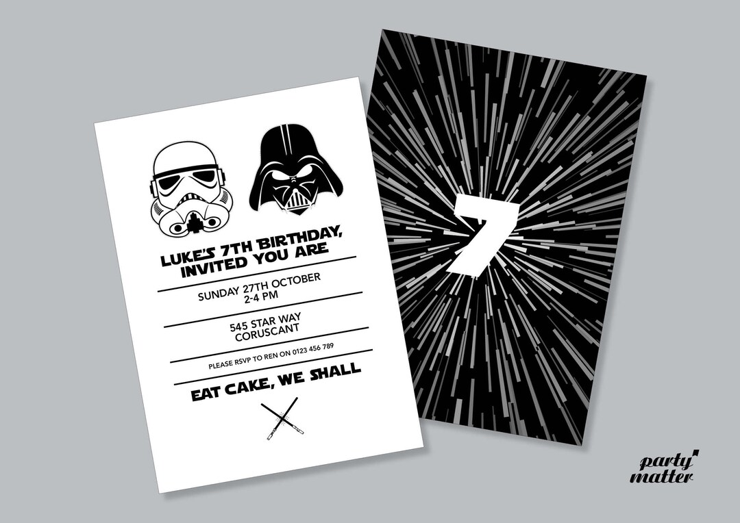 Star Wars Party Invitation Monochrome Printable - Etsy