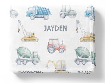 Personalized Boy Blanket, Construction Trucks Blanket, Custom Name Blanket, Baby Boy Blanket, Tractor Children's Blanket, Minky Baby Blanket