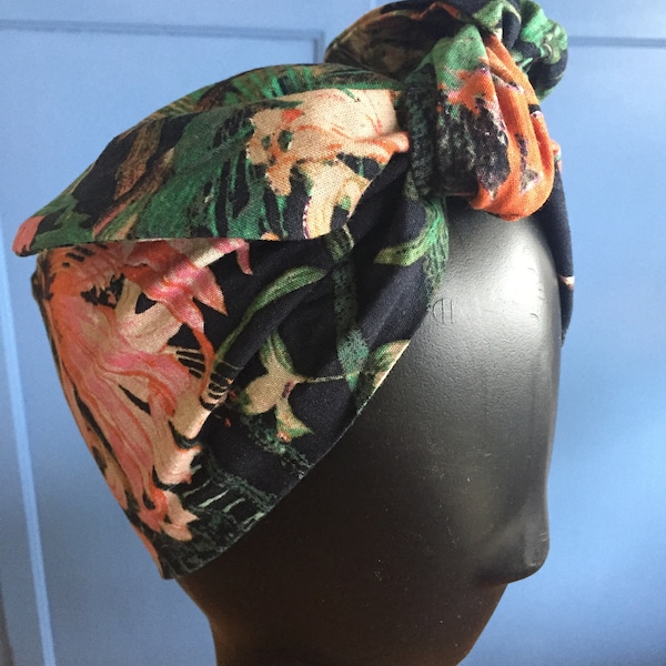 Linen Cotton Exotic Head Scarf for Women. A handmade tie up hair accessory. A gift for her. Australian Made.