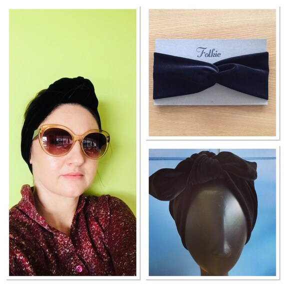 Black Velvet Headband Head Wraps For Women Turban Bow Etsy